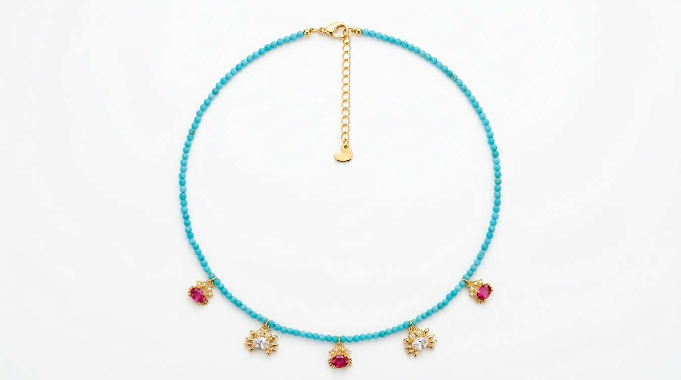 Turquoise necklace with crab charms